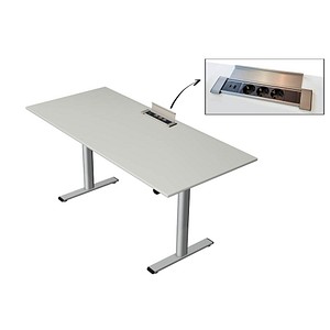 Kerkmann Move Base plus elektrisch höhenverstellbarer Schreibtisch lichtgrau rechteckig, T-Fuß-Gestell silber 180,0 x 80,0 cm