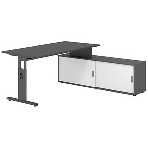 HAMMERBACHER OSE16SB höhenverstellbarer Schreibtisch grafit rechteckig, T-Fuß-Gestell grau 160,0 x 80,0 cm