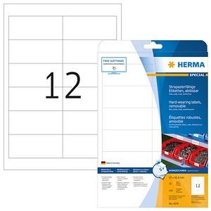 HERMA wetterfeste Folienetiketten 4574 weiß 97,0 x 42,3 mm, 20 Blatt
