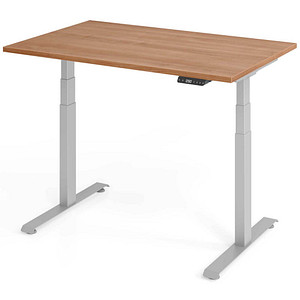 BaseLite elektrisch höhenverstellbarer Schreibtisch nussbaum rechteckig, T-Fuß-Gestell silber 120,0 x 80,0 cm