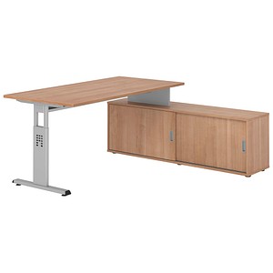 HAMMERBACHER OSE16SB höhenverstellbarer Schreibtisch nussbaum rechteckig, T-Fuß-Gestell silber 160,0 x 80,0 cm