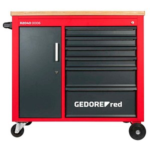 GEDOREred MECHANIC R20400006 Werkstattwagen mit Lochwand schwarz 6 Schubladen