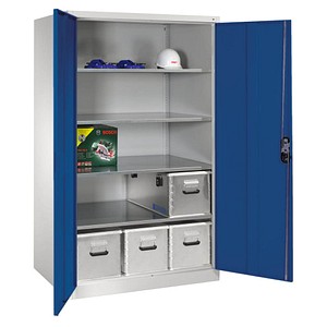 CP Stahlschrank 8934-00 S10197 lichtgrau, enzianblau 4 Fachböden 120,0 x 80,0 x 195,0 cm, aufgebaut, 1 St.