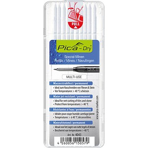 Pica Dry Wasserstrahl 4043 Ersatzminen für Tieflochmarker-Bleistift weiß 2,8 mm, 10 St.