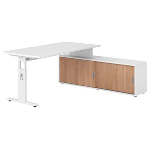 HAMMERBACHER OSE16SB höhenverstellbarer Schreibtisch weiß rechteckig, T-Fuß-Gestell weiß 160,0 x 80,0 cm