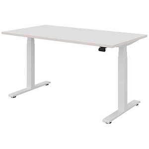 fm fouraction elektrisch höhenverstellbarer Schreibtisch diamantweiß rechteckig, T-Fuß-Gestell weiß 140,0 x 80,0 cm
