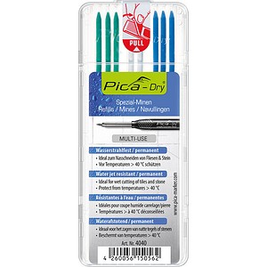 Pica Dry Wasserstrahl 4040 Ersatzminen für Tieflochmarker-Bleistift farbsortiert 2,8 mm, 8 St.