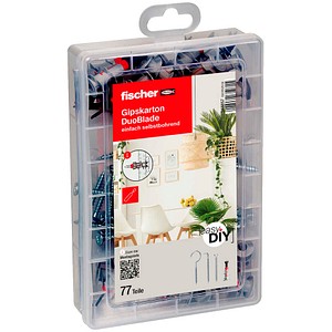 fischer easyDIY Box Gipskarton DuoBlade 548857 Dübel- und Schrauben-Sortiment, 77-teilig