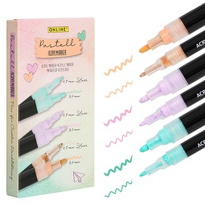 ONLINE® Pastell Lettering Acrylstifte-Set farbsortiert 0,7 + 3,0 mm, 6 St.