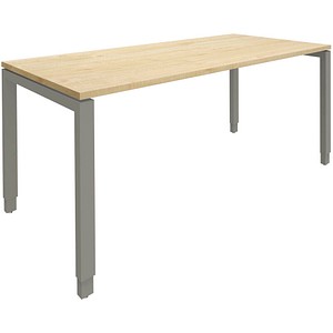 fm Sidney höhenverstellbarer Schreibtisch königsahorn rechteckig, 4-Fuß-Gestell Quadratrohr silber 180,0 x 80,0 cm