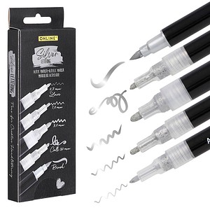 ONLINE® Silver Lettering Acrylstifte-Set silber 5 St.