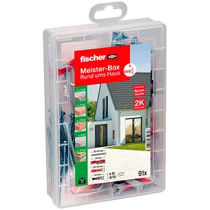 fischer Meister-Box Rund ums Haus 548860 Dübel- und Schrauben-Sortiment, 91-teilig