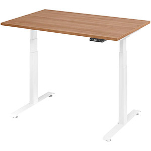 BaseLite elektrisch höhenverstellbarer Schreibtisch nussbaum rechteckig, T-Fuß-Gestell weiß 120,0 x 80,0 cm