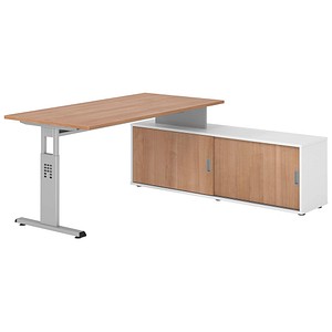 HAMMERBACHER OSE16SB höhenverstellbarer Schreibtisch nussbaum rechteckig, T-Fuß-Gestell silber 160,0 x 80,0 cm