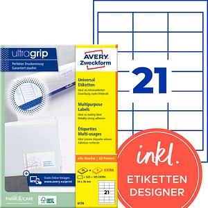 AVERY Zweckform Etiketten 6170 weiß 64,0 x 36,0 mm, 30 Blatt