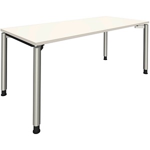 fm Sidney höhenverstellbarer Schreibtisch weiß rechteckig, 4-Fuß-Gestell Rundrohr silber 180,0 x 80,0 cm