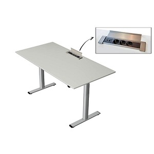 Kerkmann Move Base plus elektrisch höhenverstellbarer Schreibtisch lichtgrau rechteckig, T-Fuß-Gestell silber 160,0 x 80,0 cm