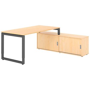 HAMMERBACHER RSE16SB höhenverstellbarer Schreibtisch ahorn rechteckig, Kufen-Gestell grau 160,0 x 80,0 cm