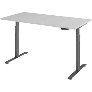 BaseLite elektrisch höhenverstellbarer Schreibtisch lichtgrau rechteckig, T-Fuß-Gestell grau 160,0 x 80,0 cm