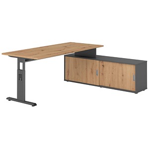 HAMMERBACHER OSE19SB höhenverstellbarer Schreibtisch asteiche rechteckig, T-Fuß-Gestell grau 180,0 x 80,0 cm
