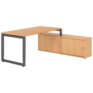 HAMMERBACHER RSE16SB höhenverstellbarer Schreibtisch buche rechteckig, Kufen-Gestell grau 160,0 x 80,0 cm