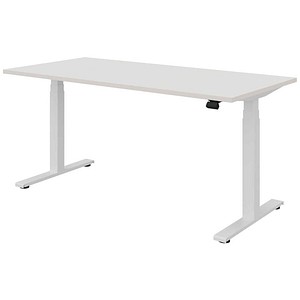 fm fouraction elektrisch höhenverstellbarer Schreibtisch diamantweiß rechteckig, T-Fuß-Gestell weiß 160,0 x 80,0 cm