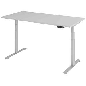BaseLite elektrisch höhenverstellbarer Schreibtisch lichtgrau rechteckig, T-Fuß-Gestell silber 160,0 x 80,0 cm