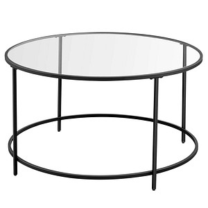 VASAGLE Couchtisch rund Glas schwarz 84,0 x 84,0 x 45,5 cm, 1 St.