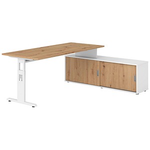 HAMMERBACHER OSE19SB höhenverstellbarer Schreibtisch asteiche rechteckig, T-Fuß-Gestell weiß 180,0 x 80,0 cm