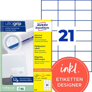 AVERY Zweckform Etiketten 6174 weiß 70,0 x 42,3 mm, 30 Blatt