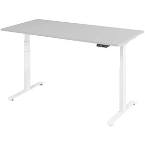 BaseLite elektrisch höhenverstellbarer Schreibtisch lichtgrau rechteckig, T-Fuß-Gestell weiß 160,0 x 80,0 cm