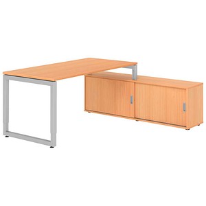 HAMMERBACHER RSE16SB höhenverstellbarer Schreibtisch buche rechteckig, Kufen-Gestell silber 160,0 x 80,0 cm