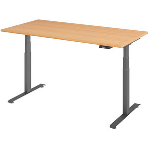 BaseLite elektrisch höhenverstellbarer Schreibtisch buche rechteckig, T-Fuß-Gestell grau 160,0 x 80,0 cm