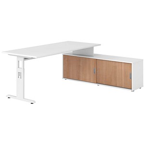 HAMMERBACHER OSE19SB höhenverstellbarer Schreibtisch weiß rechteckig, T-Fuß-Gestell weiß 180,0 x 80,0 cm