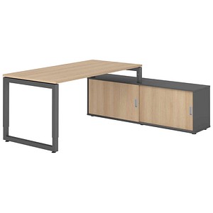 HAMMERBACHER RSE16SB höhenverstellbarer Schreibtisch eiche rechteckig, Kufen-Gestell grau 160,0 x 80,0 cm