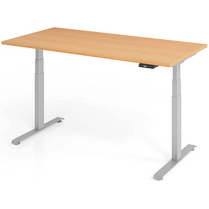 BaseLite elektrisch höhenverstellbarer Schreibtisch buche rechteckig, T-Fuß-Gestell silber 160,0 x 80,0 cm
