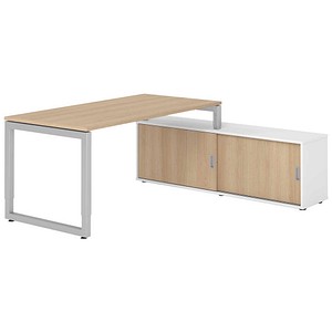 HAMMERBACHER RSE16SB höhenverstellbarer Schreibtisch eiche rechteckig, Kufen-Gestell silber 160,0 x 80,0 cm