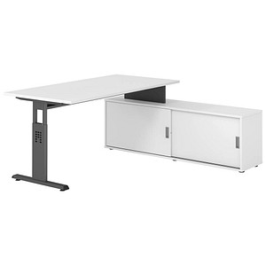 HAMMERBACHER OSE16SB höhenverstellbarer Schreibtisch weiß rechteckig, T-Fuß-Gestell grau 160,0 x 80,0 cm