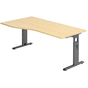 HAMMERBACHER OS 18 höhenverstellbarer Schreibtisch ahorn Trapezform, C-Fuß-Gestell grau 180,0 x 80,0/100,0 cm