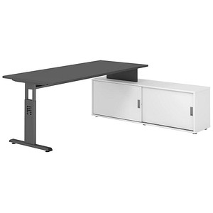 HAMMERBACHER OSE19SB höhenverstellbarer Schreibtisch grafit rechteckig, T-Fuß-Gestell grau 180,0 x 80,0 cm