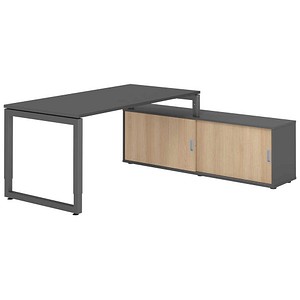 HAMMERBACHER RSE16SB höhenverstellbarer Schreibtisch grafit rechteckig, Kufen-Gestell grau 160,0 x 80,0 cm