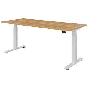fm fouraction elektrisch höhenverstellbarer Schreibtisch eiche rechteckig, T-Fuß-Gestell weiß 180,0 x 80,0 cm