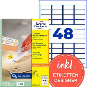 AVERY Zweckform Etiketten L4736REV-100 weiß 45,7 x 21,2 mm, 100 Blatt