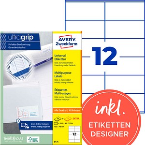 AVERY Zweckform Etiketten 6175 weiß 105,0 x 48,0 mm, 30 Blatt