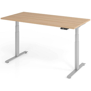 BaseLite elektrisch höhenverstellbarer Schreibtisch eiche rechteckig, T-Fuß-Gestell silber 160,0 x 80,0 cm