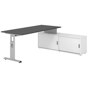 HAMMERBACHER OSE19SB höhenverstellbarer Schreibtisch grafit rechteckig, T-Fuß-Gestell silber 180,0 x 80,0 cm
