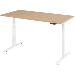 BaseLite elektrisch höhenverstellbarer Schreibtisch eiche rechteckig, T-Fuß-Gestell weiß 160,0 x 80,0 cm