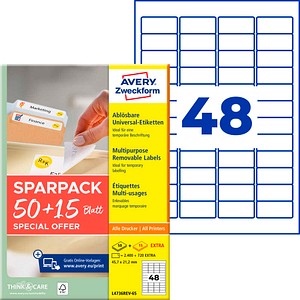 AVERY Zweckform Etiketten weiß 45,7 x 21,2 mm, 65 Blatt