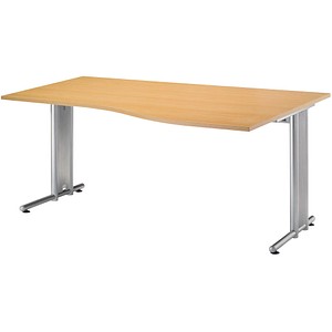 HAMMERBACHER Prokura Schreibtisch buche Trapezform, C-Fuß-Gestell silber 180,0 x 80,0/100,0 cm