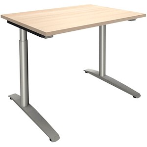 fm Sidney höhenverstellbarer Schreibtisch akazie rechteckig, C-Fuß-Gestell Rundrohr silber 100,0 x 80,0 cm